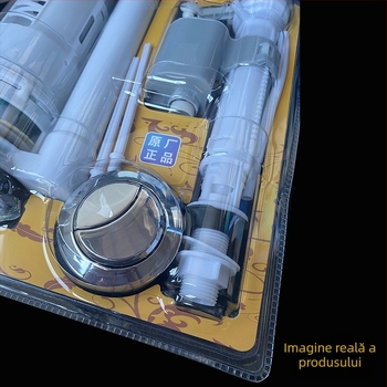 Set accesorii rezervor toaletă: supapă de evacuare, buton de spălare și supapă de alimentare; material plastic; marca Yu Xin; stil modern simplu