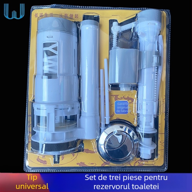 Set accesorii rezervor toaletă: supapă de evacuare, buton de spălare și supapă de alimentare; material plastic; marca Yu Xin; stil modern simplu