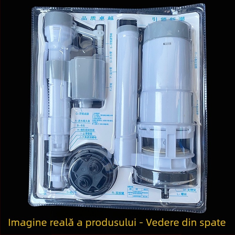 Set accesorii rezervor toaletă: supapă de evacuare, buton de spălare și supapă de alimentare; material plastic; marca Yu Xin; stil modern simplu