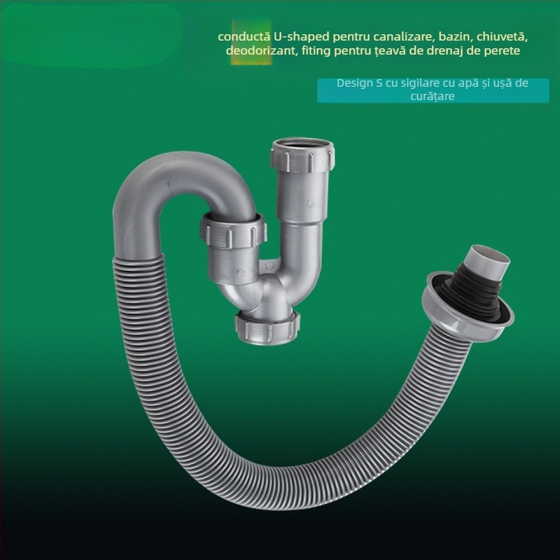 Tub de scurgere în formă de U pentru chiuvetă, PVC, cot P, certificat CE