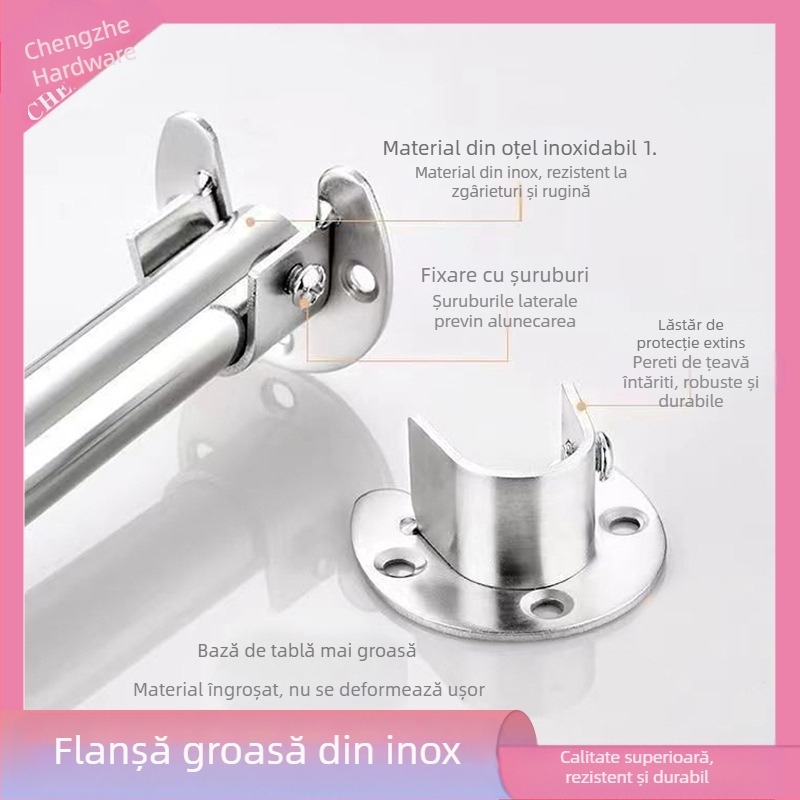 Suport flanș din oțel inoxidabil pentru tijă orizontală a garderobei – conectare prin sudură, rezistență la coroziune și la presiune ridicată, diametre 19/22/25/32 mm