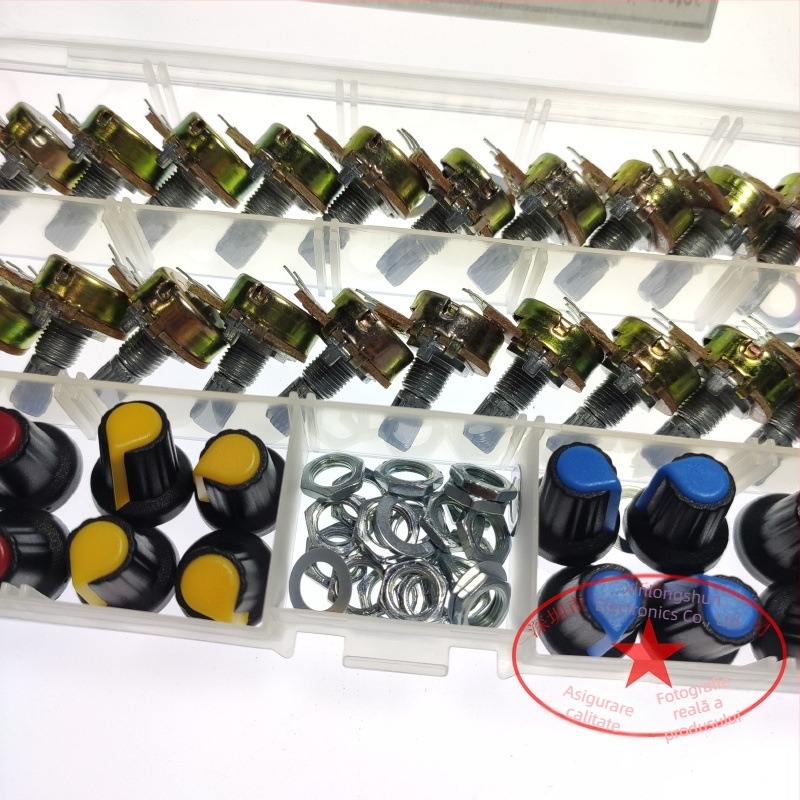 Aemedy potențiometru monogran cu rezistențe selectabile 5K/10K/20K/50K/100K și set de 20 capace de buton