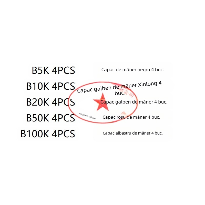 Aemedy potențiometru monogran cu rezistențe selectabile 5K/10K/20K/50K/100K și set de 20 capace de buton