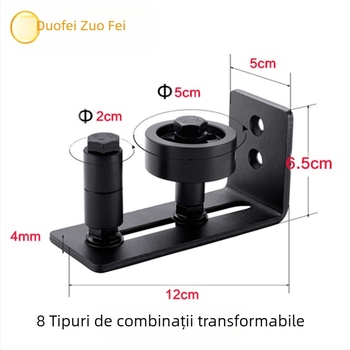 Ghidaj de podea pentru ușă de hambar cu opritor, 8 configurații, oțel carbon, 5 mm grosime, finisaj cu pulverizare plastic, stil chinezesc nou