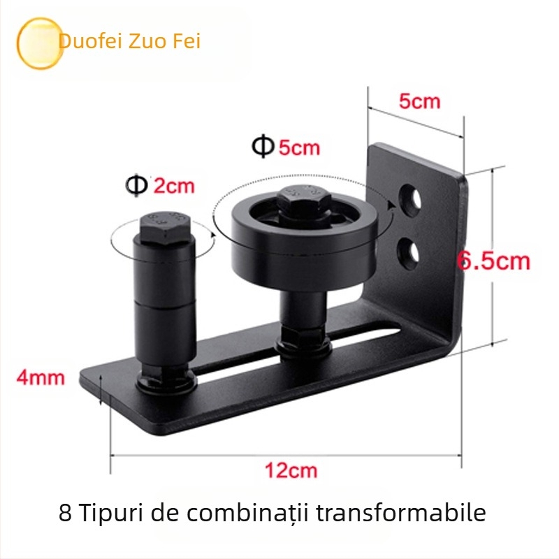 Ghidaj de podea pentru ușă de hambar cu opritor, 8 configurații, oțel carbon, 5 mm grosime, finisaj cu pulverizare plastic, stil chinezesc nou