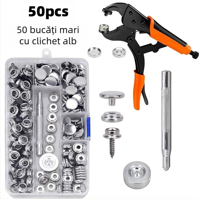 Set de capse cu cleme – 152 bucăți, materiale: oțel inoxidabil/fier/cupru, pentru corturi, genți și artizanat