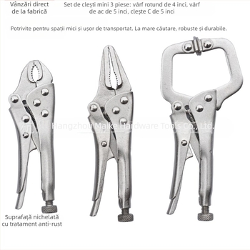 MACWORK set de clește din oțel carbon, format din 3 piese: clește cu nas rotund, clește cu nas subțire și clește în formă de C; cap din oțel 45#; deschidere gurii 25 mm; greutate 330 g