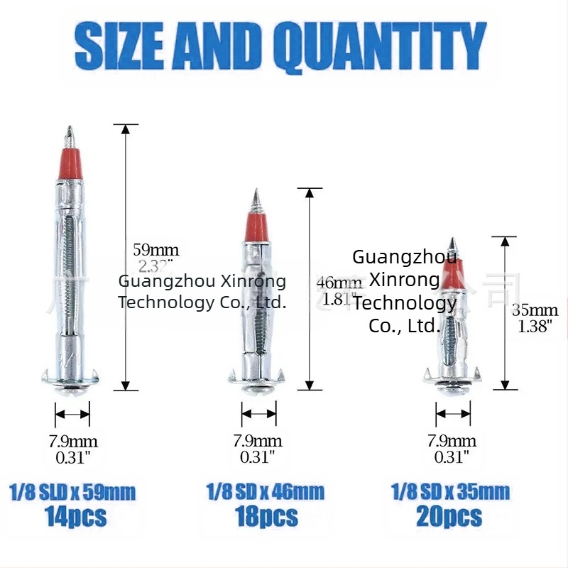 Xinrong set de 52 bucăți de ancore pentru pereți goi din oțel galvanizat, șuruburi autofiletante cu cap cruce