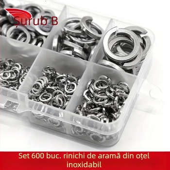 Set șaibe elastice din oțel inoxidabil 304, în cutie – anti-slăbire, șuruburi incluse, 480/600 buc., GB93 Gradul A