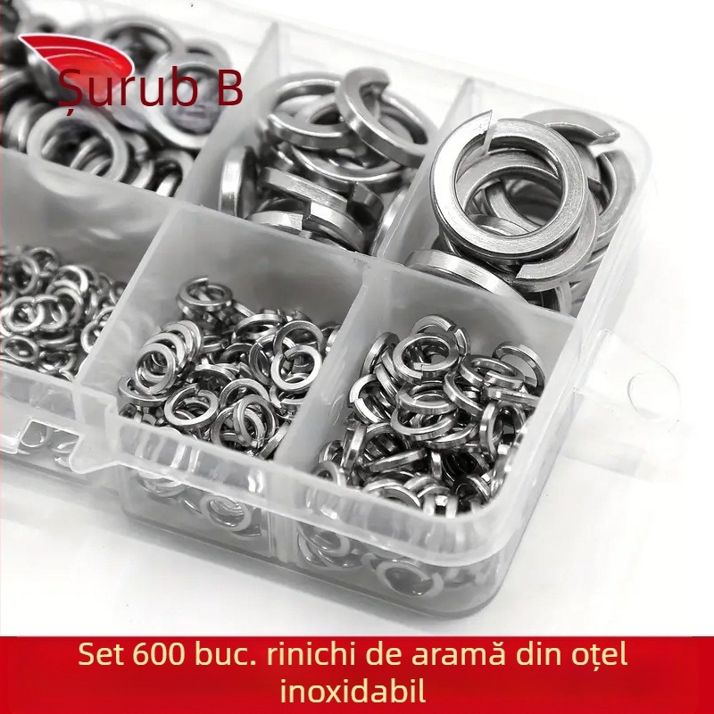Set șaibe elastice din oțel inoxidabil 304, în cutie – anti-slăbire, șuruburi incluse, 480/600 buc., GB93 Gradul A