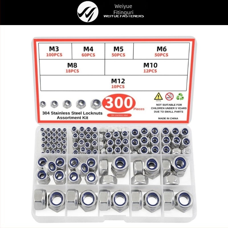 Piuliță hexagonală auto-blocantă, din oțel inoxidabil 304, DIN 985, set ambalat