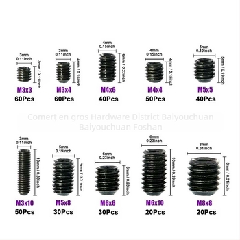 Set șuruburi fără cap în cutie, 400 buc., oțel carbon, Grad A, MS 16207C-1991, Performanță 3,6