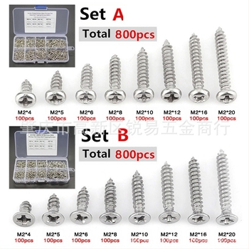 800 bucăți în cutie: șuruburi autofiletante cu cap pan, din oțel inoxidabil 304, finisaj nichelat, clasă 4.8