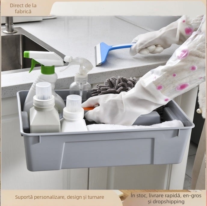 Cutie de depozitare pentru unelte de bucătărie și curățenie – cutie plastic portabilă (polipropilenă), capacitate 5–10 L, montaj independent, stil modern minimalist