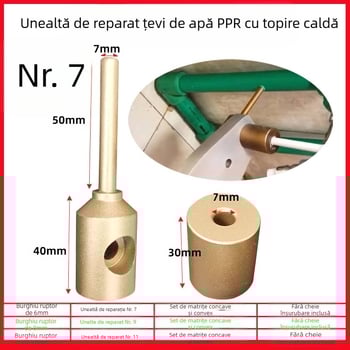 Unealtă de reparații pentru țevi PPR, pentru conducte PE/PPR/PB/PERT — reparații de găuri și scurgeri, bețișor de lipire topit și mașină de topire, 50 Hz, 220 V