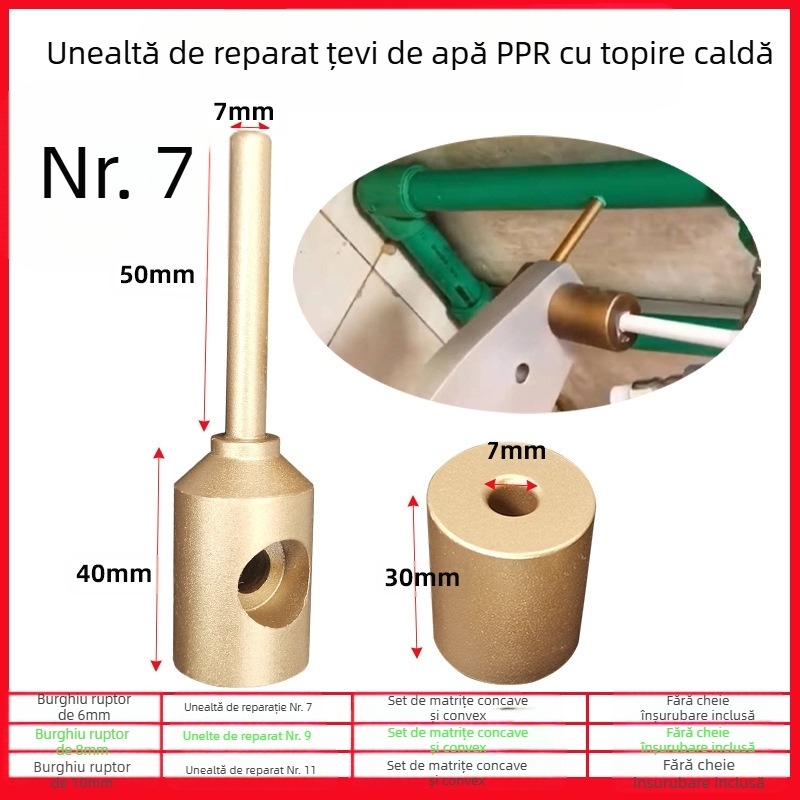 Unealtă de reparații pentru țevi PPR, pentru conducte PE/PPR/PB/PERT — reparații de găuri și scurgeri, bețișor de lipire topit și mașină de topire, 50 Hz, 220 V