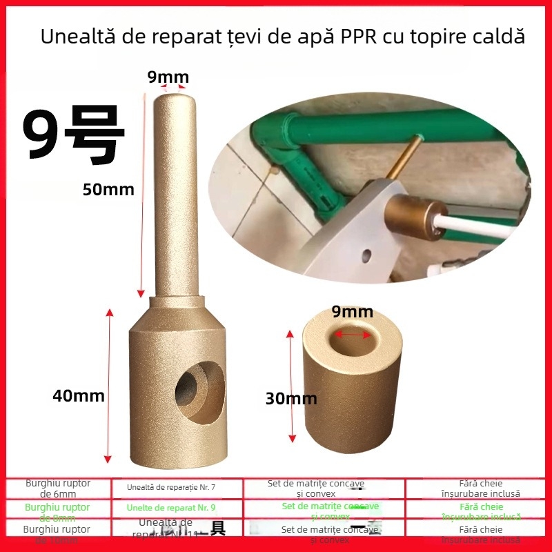 Unealtă de reparații pentru țevi PPR, pentru conducte PE/PPR/PB/PERT — reparații de găuri și scurgeri, bețișor de lipire topit și mașină de topire, 50 Hz, 220 V