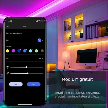 Bandă LED Bluetooth inteligentă 12V, LED 5050, Control de la distanță + aplicație, 18/30 LED, Reglabilă intensitatea luminii