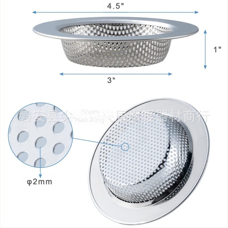 Filtru de scurgere pentru chiuvetă din oțel inoxidabil, cu găuri circulare, pentru retenția părului și a resturilor