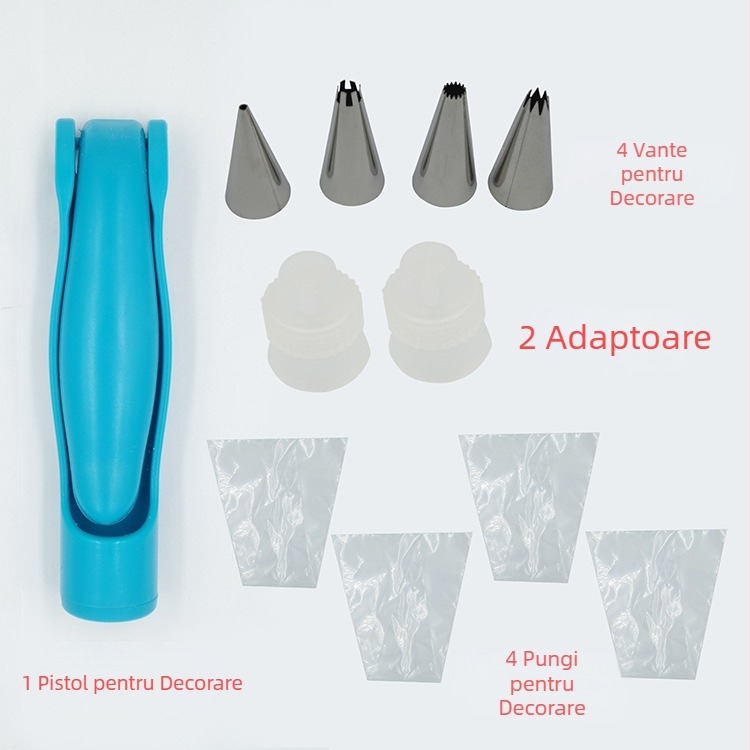 Pistol de decorare prăjituri – set de 8 piese, din plastic, pentru decorarea torturilor, mzbesten