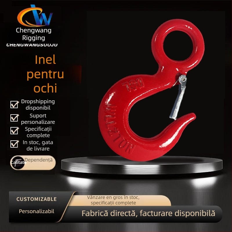 Cârlig de ridicare cu ochi inel, din oțel carbon 45#, 2 tone, pentru ridicare și tracțiune