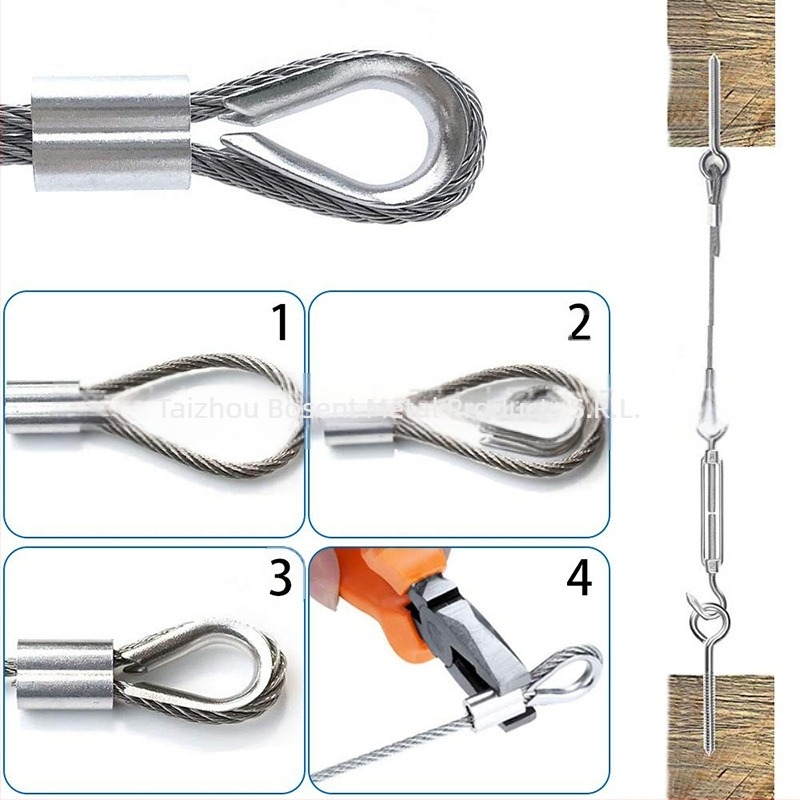 Kit de suspensie din cablu de oțel inoxidabil cu PVC (Bircant), cu cârlige și dispozitive de tensionare a frânghiei