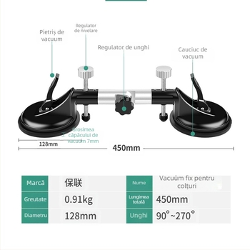 Unealtă de vid din aliaj de aluminiu pentru plăci și sticlă, cu ventuze fixe, cu brațe de prindere simple și duble