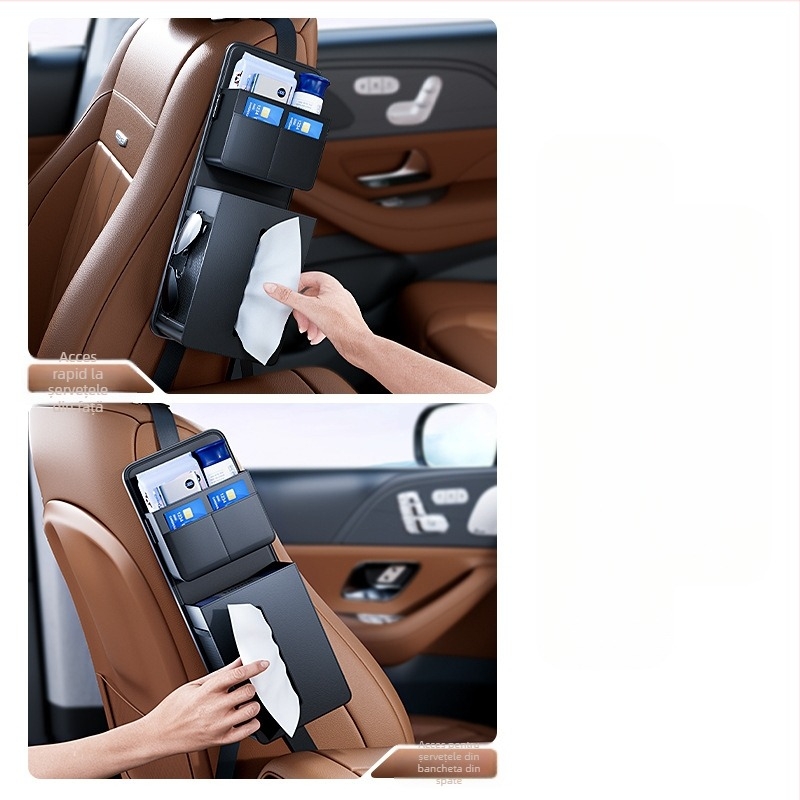 Holder pentru șervețele pe partea laterală a scaunului auto, piele, Cabron, personalizabil, etichetă privată disponibilă