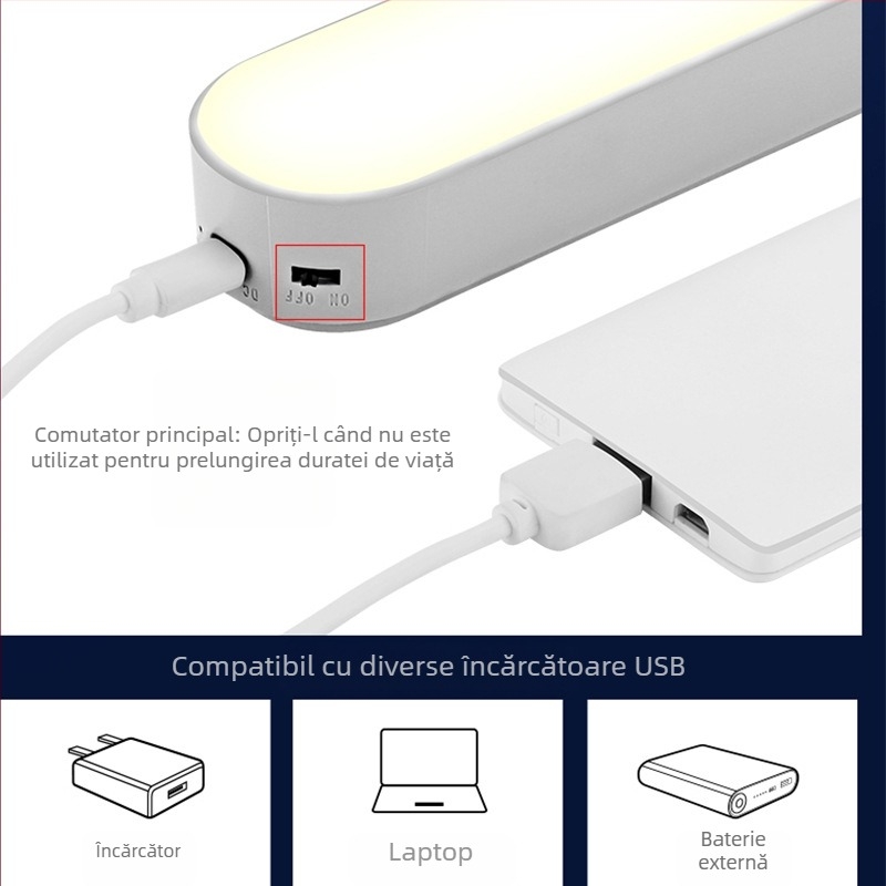 Lampa LED magnetică cu încărcare USB, reglare prin atingere, baterie cu litiu încorporată, stil modern minimalist, lampă de birou pentru cămine