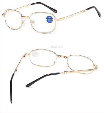 Ochelari de citit cu ramă metalică completă și lentile din rășină, stil ramă cutie