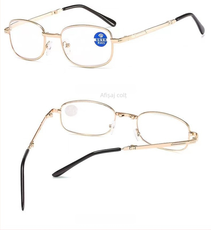 Ochelari de citit cu ramă metalică completă și lentile din rășină, stil ramă cutie