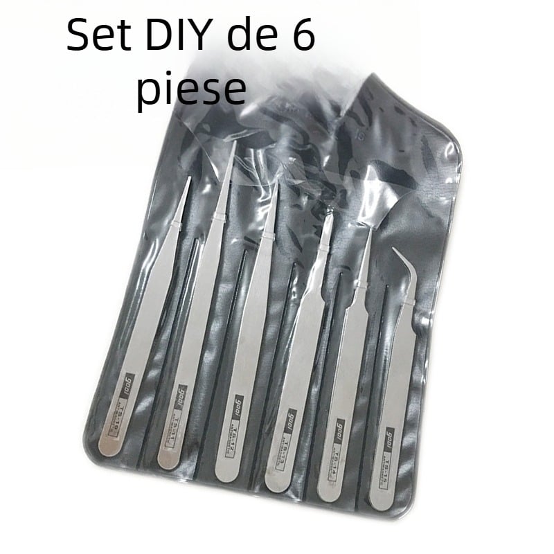 Set de 6 pensete din oțel inoxidabil, cu vârfuri drepte și curbate, pentru uz general