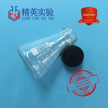 Flacon conic triunghiular din sticlă, cu gură filetată și capac, Elite Experiment