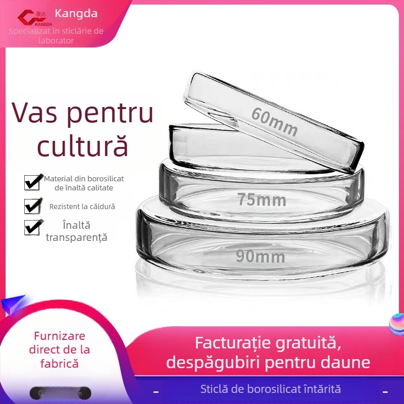 Plăci Petri din sticlă borosilikată de înaltă rezistență pentru cultură de celule și bacterii — echipament educațional de laborator, Kangda