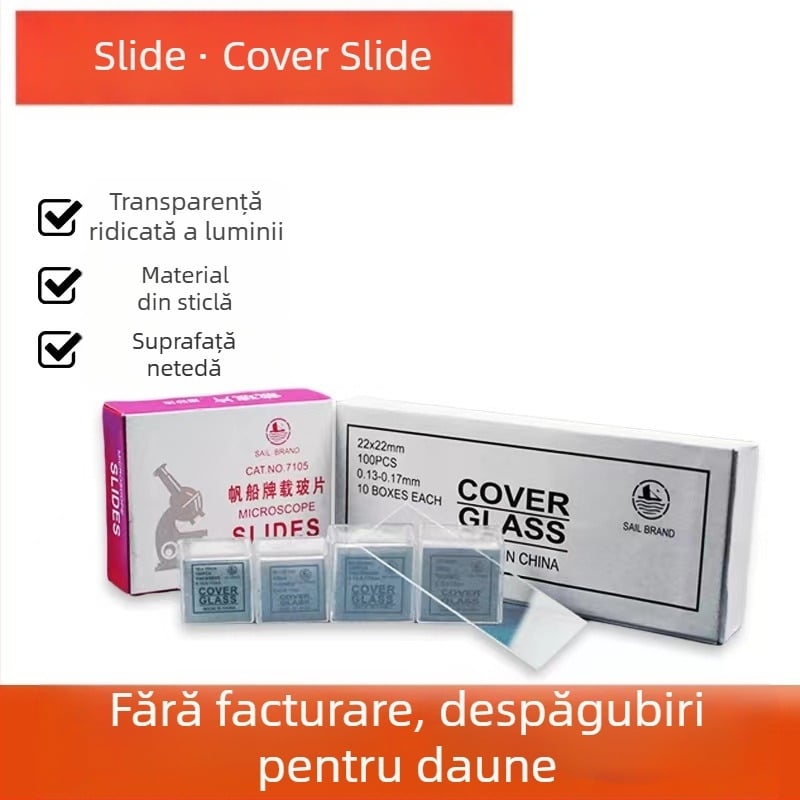 Lamă de microscopie din sticlă și acoperitoare, model 7101, 7105, marcă Sailboat