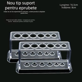 Suport din plastic pentru tuburi de test cu 6 găuri, transparent, model 007