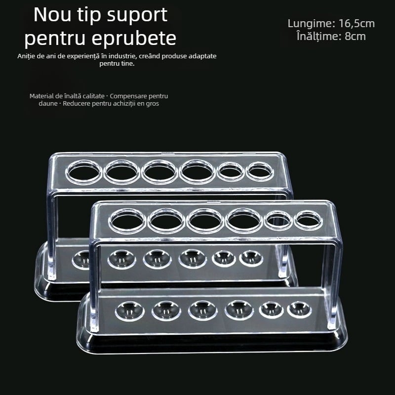 Suport din plastic pentru tuburi de test cu 6 găuri, transparent, model 007
