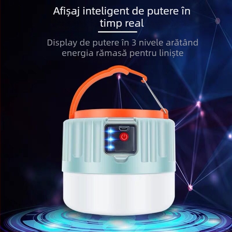 Lampă LED pentru camping cu încărcare solară și telecomandă, reîncărcabilă, lampă pentru cort, 3.7V 10W