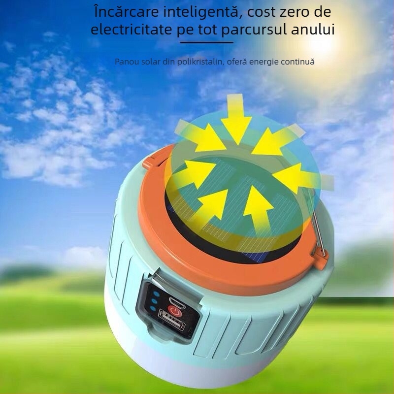Lampă LED pentru camping cu încărcare solară și telecomandă, reîncărcabilă, lampă pentru cort, 3.7V 10W