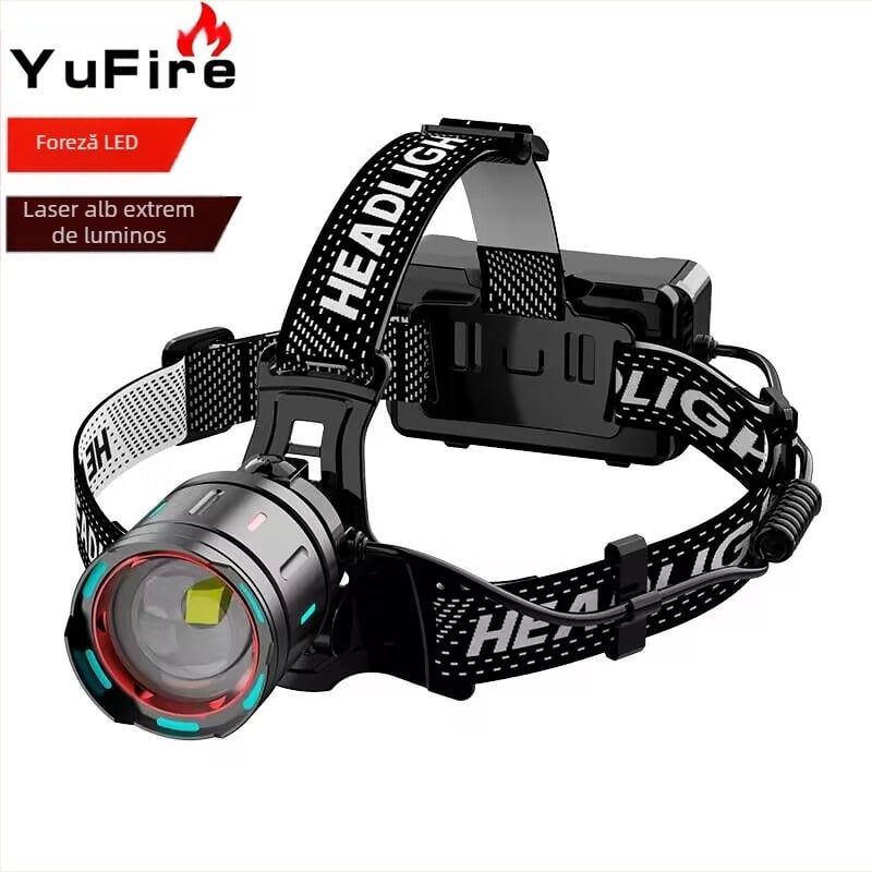 Lampa frontală LED montată pe cap, 25W, rotire la 360°, rază peste 500 m, alimentare pe baterie, baterie 1200 mAh, corp din aliaj de aluminiu