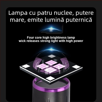 Lanteră UV 365nm, încărcare Type-C, detecție fluorescență bancnote, 30W, corp din aliaj de aluminiu