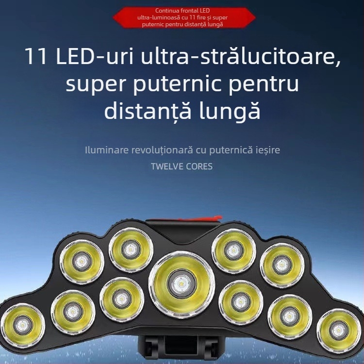 Lampa frontală LED USB reîncărcabilă, rază 200 m, impermeabilă, 113 g