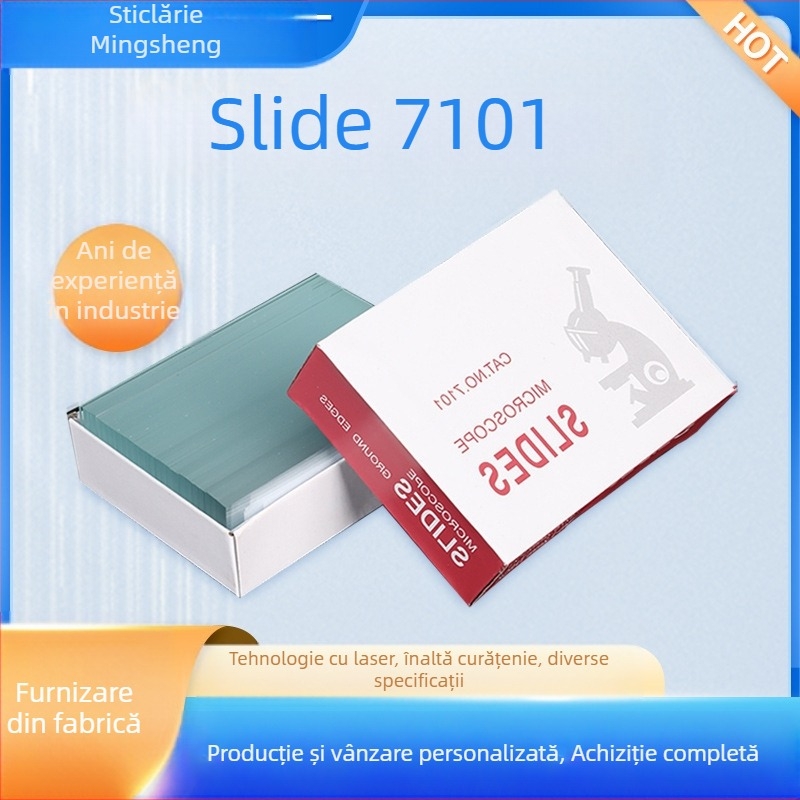 Slide-uri pentru microscop 7101 — frosted, margine lustruită prin apă; brand Mingsheng; origine Jiangsu