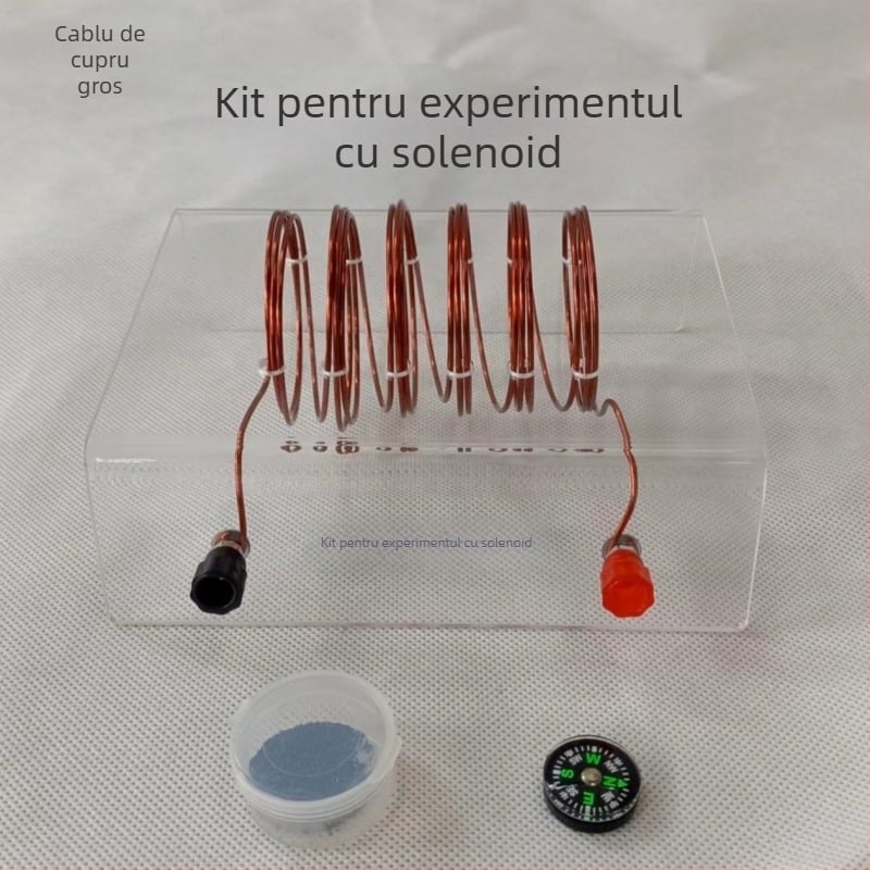 Kit educațional pentru experimente electrice: bobină solenoidală, fir de cupru, ac magnetic, pulbere de fier