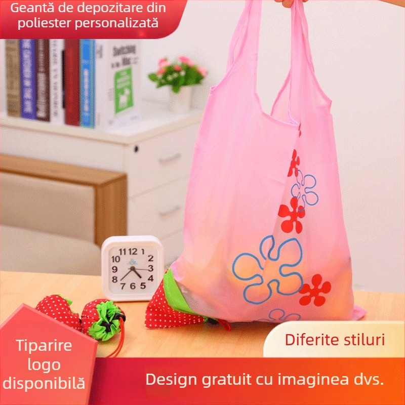 Geantă de cumpărături din poliester, pliabilă, capacitate 25 kg, cu logo imprimat