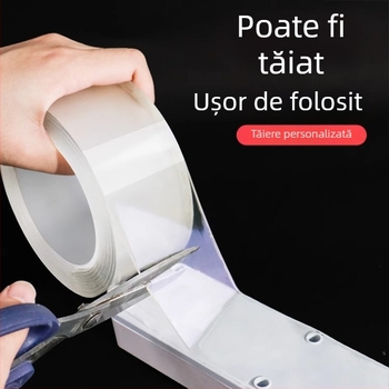 Bandă nano (acrilică) – adeziv bidirecțional, substrat acrilic; reutilizabil; funcționează la temperaturi normale; potrivit pentru diferite spații de depozitare