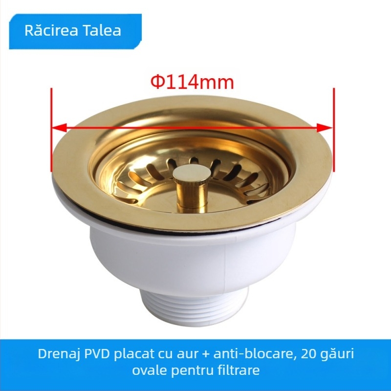 Drenaj de chiuvetă Talea XK223C034, corp cu bilă din oțel, placare aurie PVD, model XK223C034, material: alamă 304