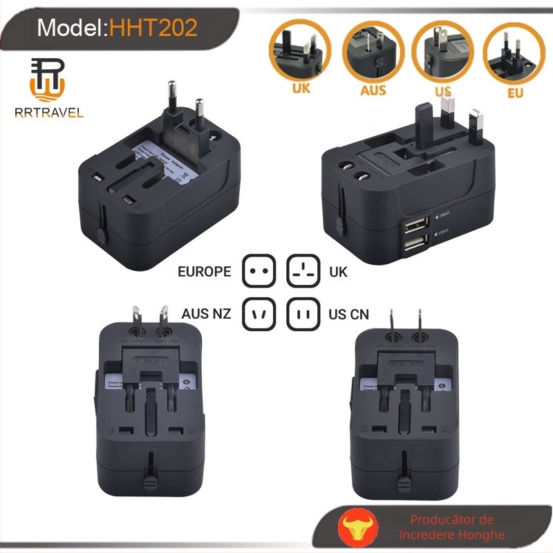 Adaptor universal de călătorie USB cu convertor de alimentare — RRTRAVEL, convertor global multi-funcțional, CE, FCC, ROHS, BS8546, UKCA