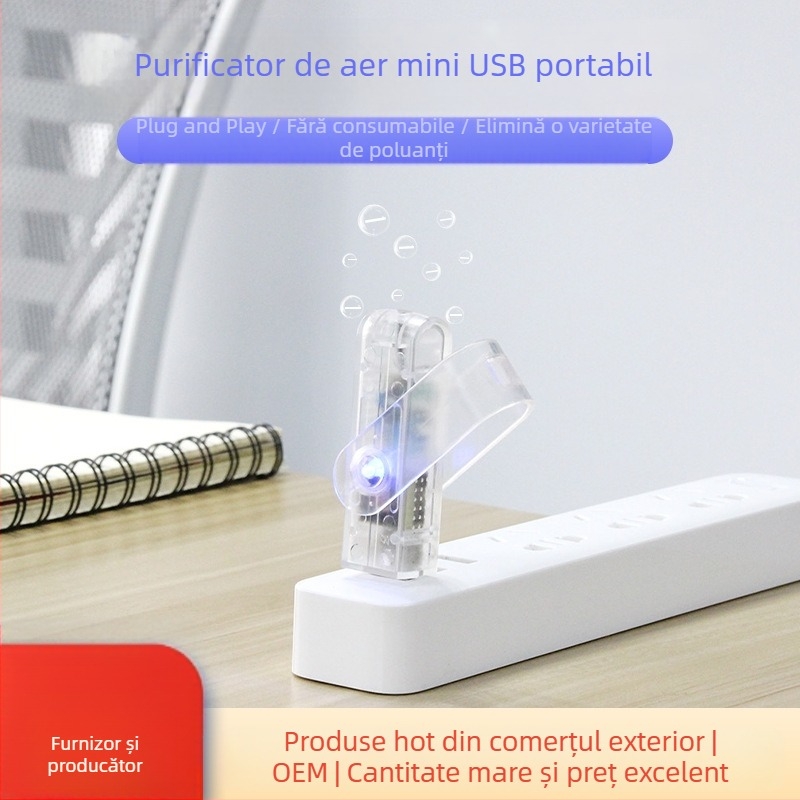 Jingcheng Purificator de aer USB portabil cu ioni negativi – elimină fumul, ceața și praful PM2.5