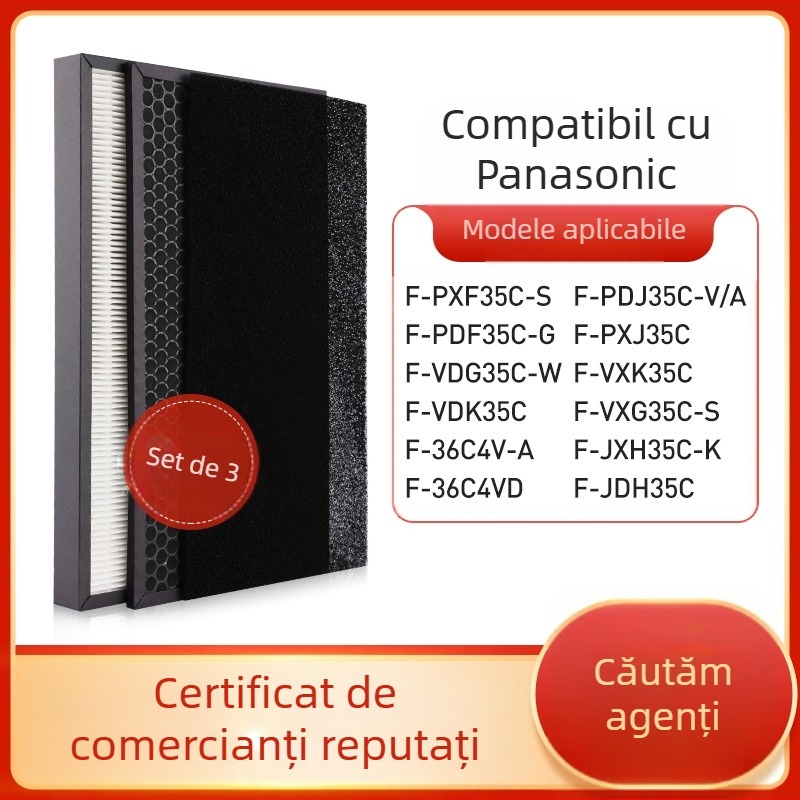 Green dust set filtru aer FPXJ35C/FPDF35C cu cărbune activ și HEPA, pentru Panasonic 35C, set de trei părți, elimină formaldehidă și PM2.5